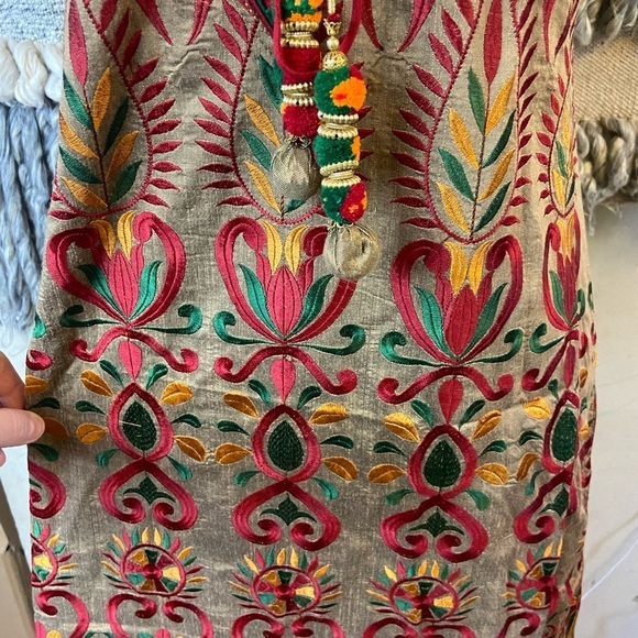 Beautiful Embroidered Tan Kurta With Red, Yellow and Green Embroidery - Picture 16 of 16